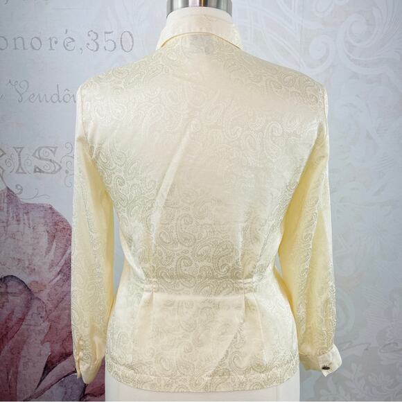 Leslie Fay Petite Sportswear Vintage cream blouse ornate pattern Size 14 PETITE - Picture 8 of 13